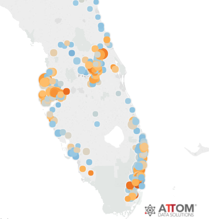 map of most popular fix and flip cities in Florida